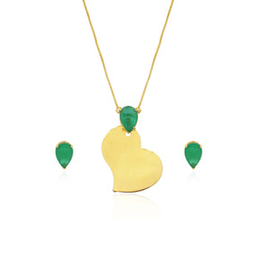 CONJUNTO FOLHEADO BRINCO E COLAR CORAÇÃO GOTA CRISTAL