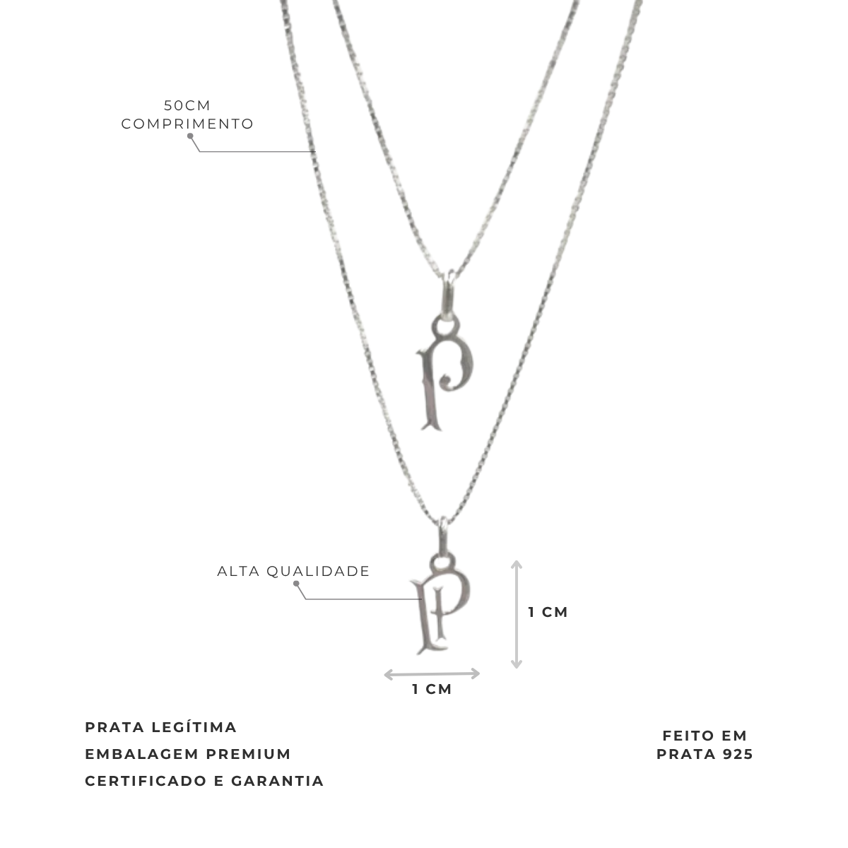 COLAR DUPLO PALMEIRAS LETRA P BRASÃO VAZADO PRATA 925 LICENCIADO