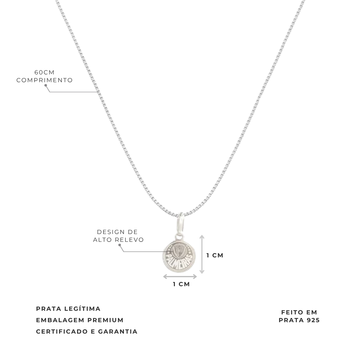 COLAR ESCUDO PALMEIRAS REDONDO PRETA 925 OFICIAL TIME