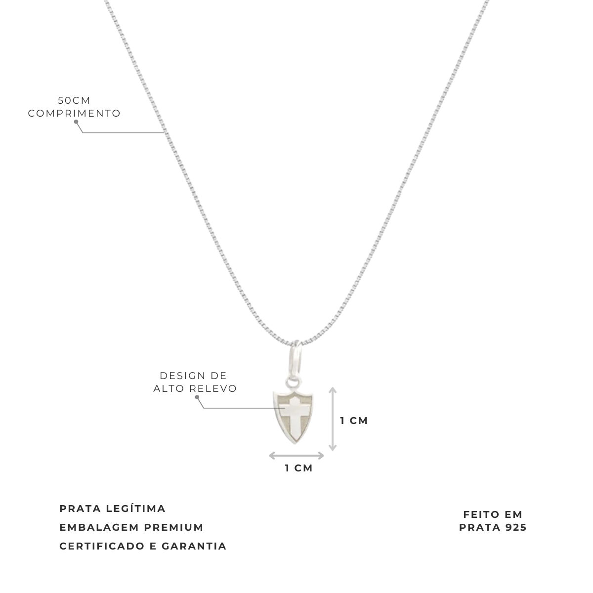 COLAR CRUZ DE SAVOIA PALMEIRAS 50/60CM PRATA 925 OFICIAL