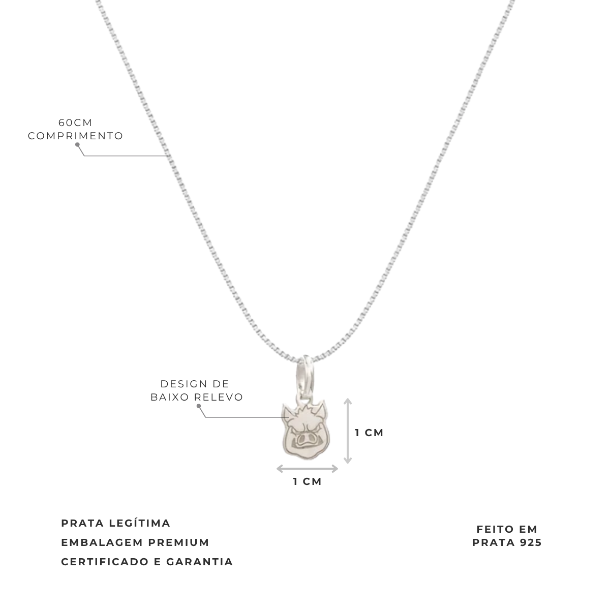 COLAR PORCO GOBATTO PALMEIRAS PRATA 925 LICENCIADO PREMIUM