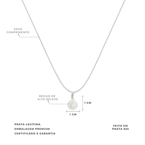 COLAR PALMEIRAS LETRA P REDONDO 50CM PRATA 925 LICENCIADO