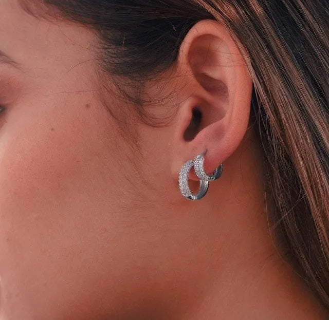 DOMED SILVER ZIRCONIA HOOP