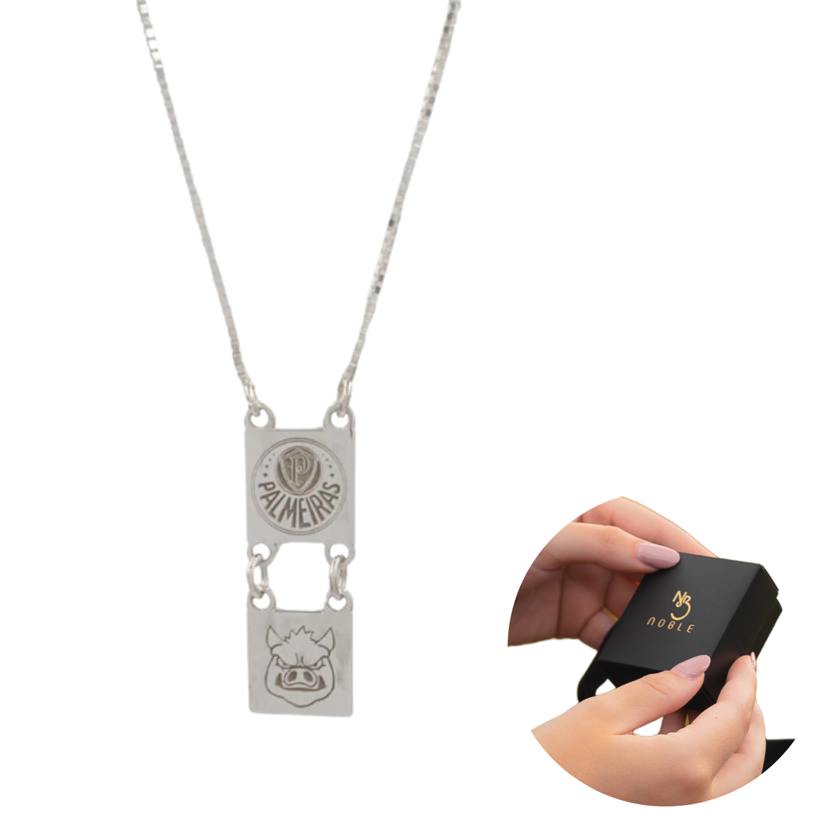 ESCAPULÁRIO PALMEIRAS MASCOTE PORCO GOBATTO PRATA 925 OFICIAL