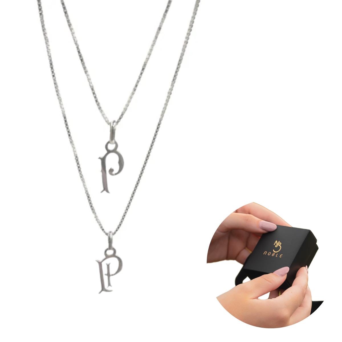 COLAR DUPLO PALMEIRAS LETRA P BRASÃO VAZADO PRATA 925 LICENCIADO