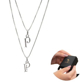 COLAR DUPLO PALMEIRAS LETRA P BRASÃO VAZADO PRATA 925 LICENCIADO