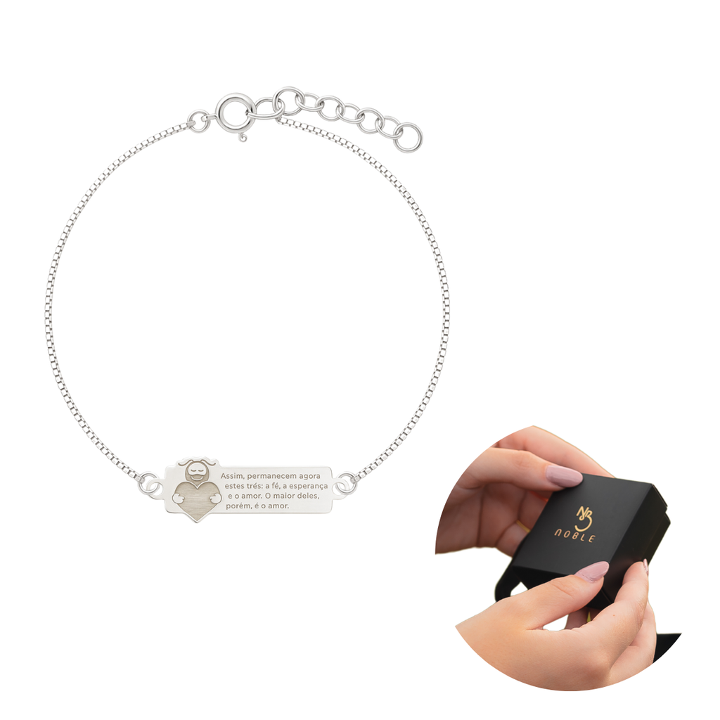 PULSEIRA DE PRATA PLACA SMILINGUIDO CORAÇÃO VERSICULO