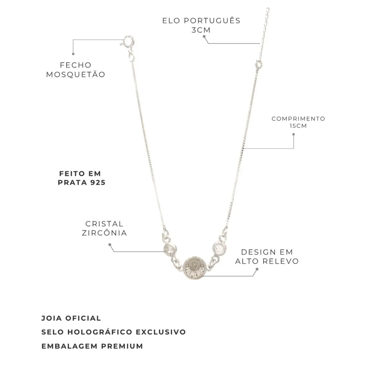 PULSEIRA PALMEIRAS ESCUDO REDONDO COM ZIRCÔNIAS 18CM PRODUTO OFICIAL